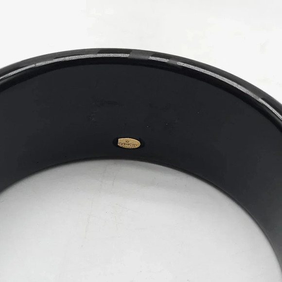 Givenchy Black Lucite Geometric Matte Pattern Bangle Bracelet Vintage - Picture 6 of 7